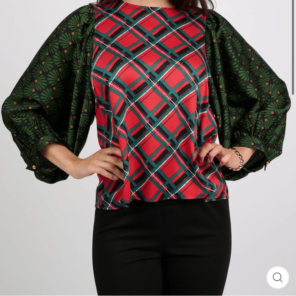 Ivy Jane Tartan and Frills Plaid Red and Green Women's Top